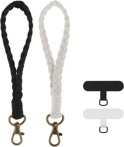 DIVINA VITAE Boho Macrame Lanyard للهاتف المصنوع يدويًا مع حزام معصم للهاتف مع شريط معصم لحافظة الهاتف للنساء والفتيات (2 أسود + 2 أبيض) in Saudi Arabia