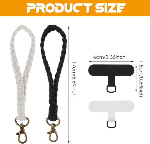 DIVINA VITAE Boho Macrame Lanyard للهاتف المصنوع يدويًا مع حزام معصم للهاتف مع شريط معصم لحافظة الهاتف للنساء والفتيات (2 أسود + 2 أبيض) in Saudi Arabia
