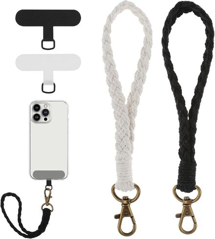DIVINA VITAE Boho Macrame Lanyard للهاتف المصنوع يدويًا مع حزام معصم للهاتف مع شريط معصم لحافظة الهاتف للنساء والفتيات (2 أسود + 2 أبيض) in Saudi Arabia