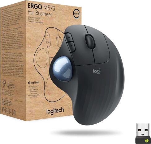 Logitech ERGO M575 Wireless Trackball Mouse - Easy thumb control, precision and smooth tracking, ergonomic comfort design, for Windows, PC and Mac with Bluetooth and USB capabilities - Graphite in Saudi Arabia
