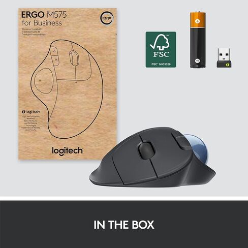 Logitech ERGO M575 Wireless Trackball Mouse - Easy thumb control, precision and smooth tracking, ergonomic comfort design, for Windows, PC and Mac with Bluetooth and USB capabilities - Graphite in Saudi Arabia