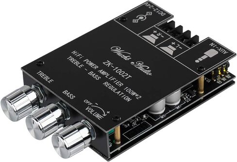 ZK-1002T RPO 2.0 Channel Bluetooth 5.0 Amplifier Board 200W AMP | HiFi Subwoofer Audio AMPs with Treble and Bass, BT USB and AUX Inputs, DC 12-24V 2.0 Channel Stereo AMP Module for DIY in Kuwait