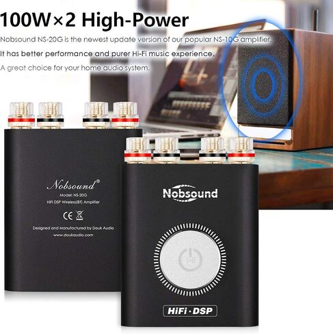 Nobsound NS-20G 200W Mini Bluetooth 5.0 Power Amplifier 2.0 Channel Wireless Receiver Hi-Fi DSP Stereo Headphone Audio Amp LED Display (Black) in Saudi Arabia