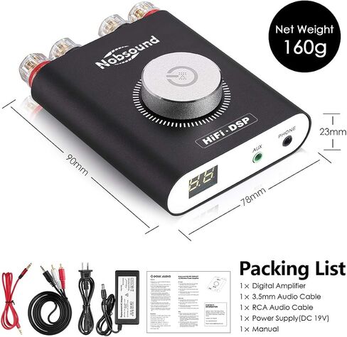 Nobsound NS-20G 200W Mini Bluetooth 5.0 Power Amplifier 2.0 Channel Wireless Receiver Hi-Fi DSP Stereo Headphone Audio Amp LED Display (Black) in Saudi Arabia