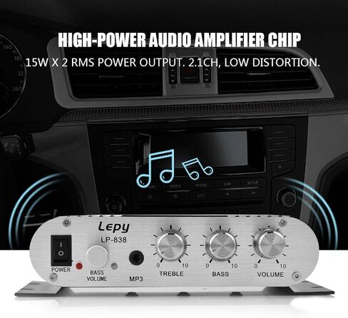 مضخم صوت ستيريو، مضخم صوت ستيريو صغير 2.1 بقوة هاي فاي، مضخم رقمي للسيارة، MP3، MP4، مشغلات الأقراص المضغوطة، مكبرات صوت سلبية (أسود) in Kuwait