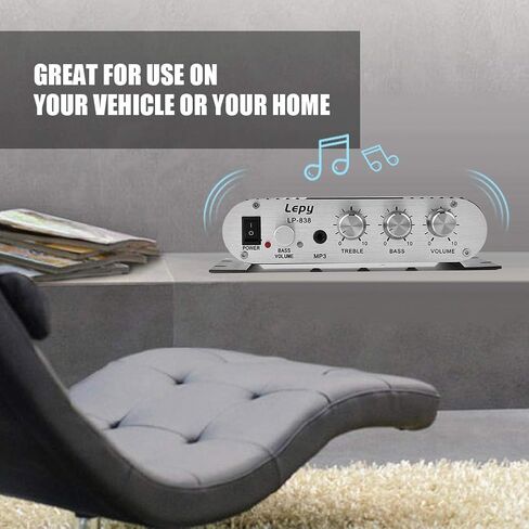 مضخم صوت ستيريو، مضخم صوت ستيريو صغير 2.1 بقوة هاي فاي، مضخم رقمي للسيارة، MP3، MP4، مشغلات الأقراص المضغوطة، مكبرات صوت سلبية (أسود) in Kuwait