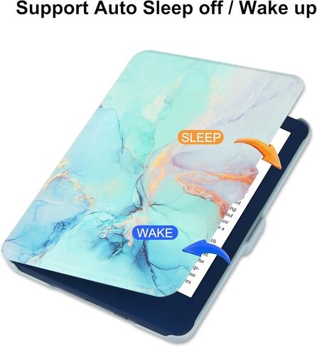 حافظة HGWALP لإصدار Kindle 11th Generation 2022 الجديد كليًا مقاس 6 بوصات فقط، غطاء جلد PU فائق النحافة مع خاصية النوم والاستيقاظ التلقائي، حافظة واقية لجهاز Kindle 2022-رخام أزرق in Kuwait