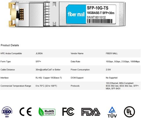 Fiber Mall 10G SFP+ to RJ45 80m for Juniper Networks EX-SFP-10GE-T Compatible, 10GBASE-T SFP+ Copper RJ-45 80m Transceiver Module in Saudi Arabia