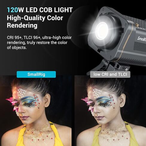 SmallRig RC 120B 120W COB LED Video Light, 2700K-6500K, 4,450Lux@1m and SmallGoGo App Control, TLCI 96+ CRI 95+, 9 Lighting Effects, Support AC Adapter and 14.4V/26V V-Mount Battery- 4207 in Kuwait