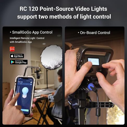 SmallRig RC 120B 120W COB LED Video Light, 2700K-6500K, 4,450Lux@1m and SmallGoGo App Control, TLCI 96+ CRI 95+, 9 Lighting Effects, Support AC Adapter and 14.4V/26V V-Mount Battery- 4207 in Kuwait