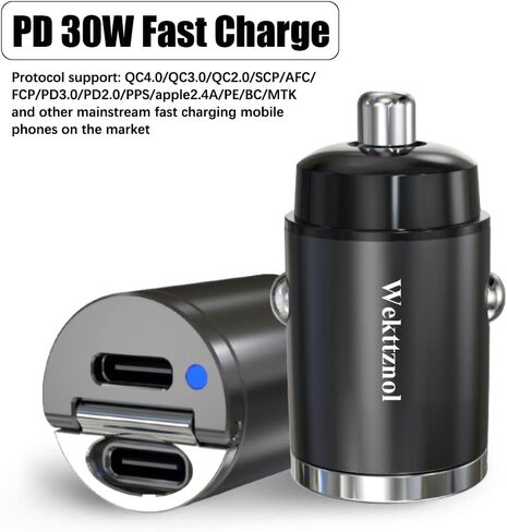 Wekttznol USB C Car Charger, PD 30W & PD 30W Type C Car Charger with Mini and All-Metal Body, Compatible with iPhone 14/13/12 Pro Max/Pro/Samsung Galaxy 22/Google Pixel in Saudi Arabia