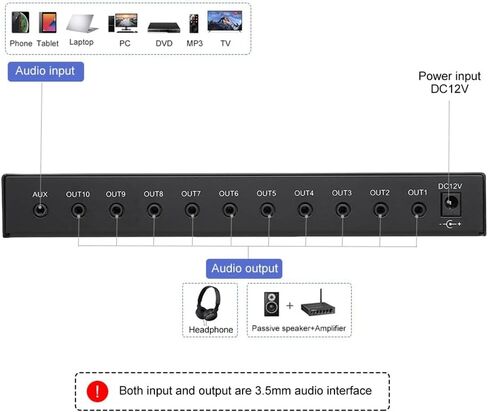 MAKIVI 1PC AU-HP10 10 قناة مضخم صوت ستيريو لسماعات الرأس أسود صوت 1 مدخل 10 مضخم إخراج - تحكم NJM4556A DC12-24V in Kuwait