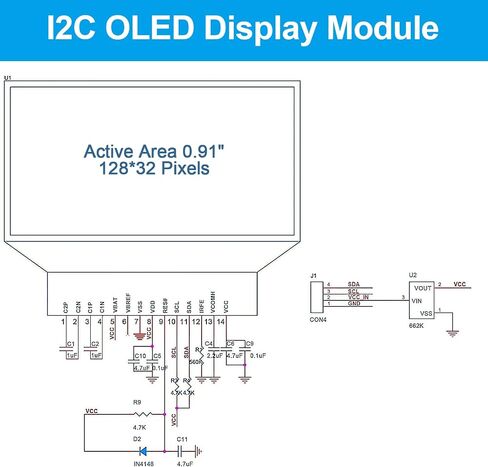 JUZITAO 6 قطعة I2C وحدة عرض 0.91 بوصة I2C OLED وحدة عرض أزرق I2C OLED شاشة سائق تيار مستمر 3.3 فولت ~ 5 فولت (لون العرض الأزرق) in Saudi Arabia