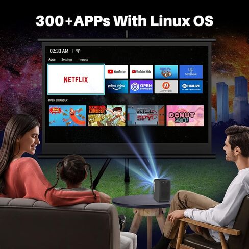 SANSUI Portable Projector with WiFi and Bluetooth, 1080P Smart Projector Netflix-Licensed,10000 Lumens,Auto Keystone Correction,Hi-Fi Audio HDR 10 for Home Theatre Outdoor Movies/ in Kuwait