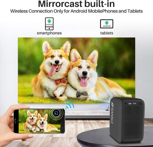 SANSUI Portable Projector with WiFi and Bluetooth, 1080P Smart Projector Netflix-Licensed,10000 Lumens,Auto Keystone Correction,Hi-Fi Audio HDR 10 for Home Theatre Outdoor Movies/ in Kuwait