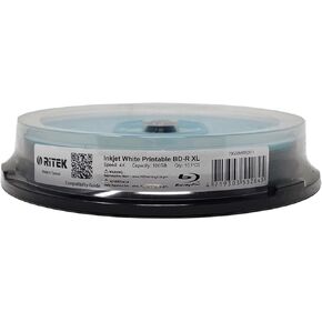 10 Pack Ritek BD-R XL BDXL 100GB Archival Grade Triple Layers 4X White Inkjet Hub Printable Blank Recordable Disc in Spindle