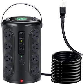 Power Strip Tower Surge Protector with 16 AC Multiple Outlets with 4 USB A Ports & 1 USB C Port and Night Light, 6.5ft Extension Cord with Multiple Outlets Charging Station Tower for Home Office in Kuwait