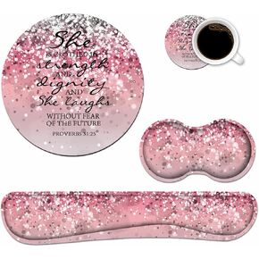 Keyboard Wrist Rest and Mouse Pad Wrist Support Set with Coasters [4Pcs], Memory Foam Wrist Support Non-Slip Base for Home & Office Easy Typing & Pain Relief, Glitter Quote Live Laugh Love