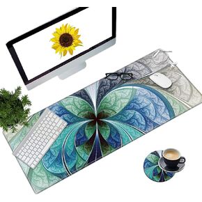 Large Gaming Mouse Pad Non-Slip Keyboard Pad Soft Extended Desk Mat Desktop Writing Pad (31.5"×11.8") with Yellow Sunflower Design for Home & Office + Cup Coaster