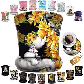 Mouse Pad with Wrist Support,Ergonomic Gel Mouse Pad for Office Easy Typing Games to Relieve Fatigue, Non-Slip and Durable, Cute Cartoon Baby Elephants with Sunflower Desktop Decoration