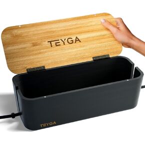 BamBox Premium by TEYGA - Indestructible Bamboo Cable Management Box - Stylish Cord Organizer Box and Cable Organizer Box, Wire Box That Hides Power Strip - Cord Box Hider and Surge Protector Cover