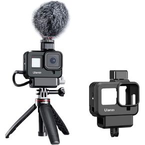 ULANZI G8-9 حافظة واقية خفيفة الوزن لـ Gopro 8 أسود، 2 حامل حذاء بارد لميكروفون Gopro ملحقات مدونة فيديو متوافقة مع حامل ثلاثي القوائم Selfie Stick Monopod in Kuwait