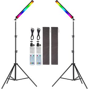 RGB Led Video Light Wand Stick, 360° Full Color Portable Studio Handheld Photography Lighting Wand 5000mAh Rechargeable Battery & Magnet with 27"-80" Tripod Stand-2 Kit