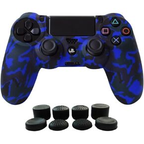 Hikfly Silicone Gel Controller Cover Skin Protector Compatible for PlayStation 4 PS4/PS4 Slim/PS4 Pro Controller (1 x Controller Cover with 8 x FPS Pro Thumb Grip Caps)(Blue)