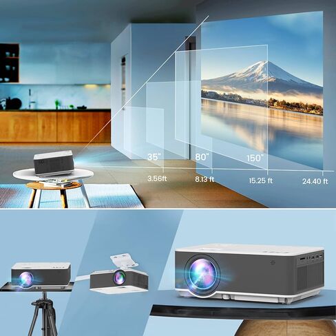 Projector with 5G WiFi and Bluetooth, Native 1080P Mini Projector, Portable Home Projector Compatible with TV Stick/Phone/PC/DVD/HDMI/AV/USB/SD etc, indoor & outdoor use in Kuwait