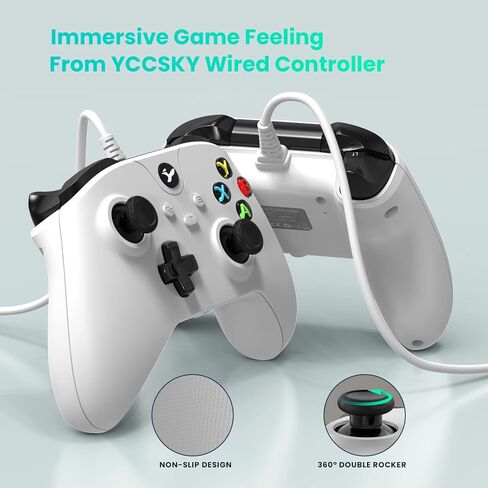 وحدة تحكم سلكية YCCSKY لأجهزة Xbox One/Xbox Series X|S، وحدة تحكم ألعاب الكمبيوتر المتوافقة مع Windows 11/10، لوحة ألعاب مع مقبس صوت وتوربو مزدوج الاهتزاز (أبيض نقي) in Kuwait