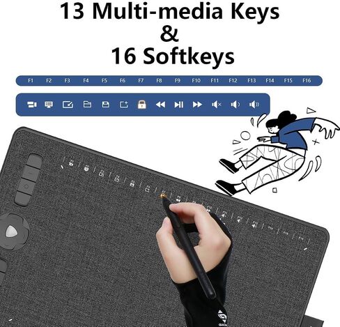 تابلت قلم GAOMON M1230 وقفازات إصبع واحدة - نظام تشغيل أندرويد 12 بوصة يدعم 13 مفتاحًا سريعًا و16 مفتاحًا ناعمًا للوسائط المتعددة قلم رسم الرسومات مع قلم رسم 8192 يدعم إمالة الضغط وقلم خالٍ من البطارية in Saudi Arabia
