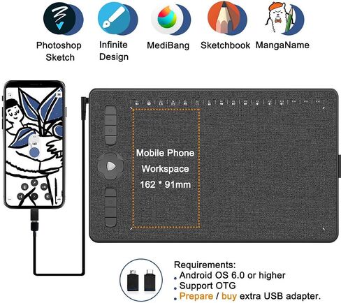تابلت قلم GAOMON M1230 وقفازات إصبع واحدة - نظام تشغيل أندرويد 12 بوصة يدعم 13 مفتاحًا سريعًا و16 مفتاحًا ناعمًا للوسائط المتعددة قلم رسم الرسومات مع قلم رسم 8192 يدعم إمالة الضغط وقلم خالٍ من البطارية in Saudi Arabia