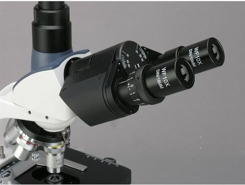 AmScope T380B Professional Compound Trinocular Microscope, 40X-2000X Magnification, WF10x and WF20x Eyepieces, Brightfield, LED Illumination, Abbe Condenser, Double-Layer Mechanical Stage, 85-265V Wide-Voltage Power Supply in Saudi Arabia