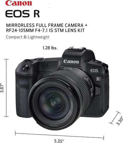 Canon EOS R RF24-105mm F4-7.1 IS STM Lens Kit, Vlogging and Content Creator Camera 4K UHD, Digital Single-Lens Non-Reflex AF/AE, 0.4 Magnification, Mirrorless and Full-Frame, Compact & Lightweight in Kuwait