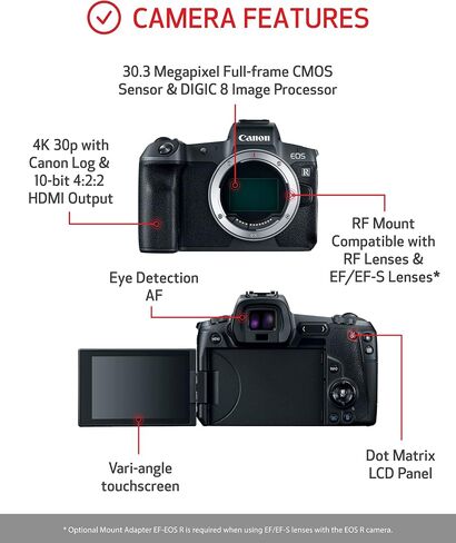 Canon EOS R RF24-105mm F4-7.1 IS STM Lens Kit, Vlogging and Content Creator Camera 4K UHD, Digital Single-Lens Non-Reflex AF/AE, 0.4 Magnification, Mirrorless and Full-Frame, Compact & Lightweight in Kuwait