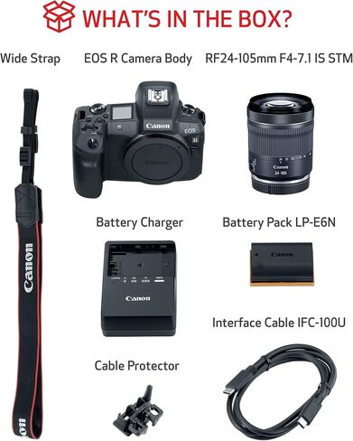 Canon EOS R RF24-105mm F4-7.1 IS STM Lens Kit, Vlogging and Content Creator Camera 4K UHD, Digital Single-Lens Non-Reflex AF/AE, 0.4 Magnification, Mirrorless and Full-Frame, Compact & Lightweight in Kuwait