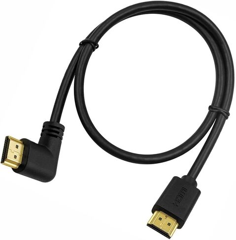 كابل HDMI 2.0 4K 60 هرتز، Dafensoy كابل HDMI عالي السرعة ذكر إلى ذكر 90 درجة، يدعم 4K Ultra HD 3D 1080P Ethernet وإرجاع الصوت ARC المتوافق مع أجهزة الكمبيوتر المحمول والتلفزيون وما إلى ذلك 2FT (ينحني للأسفل) in Kuwait