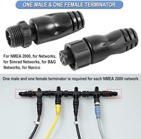 موصلات مقاومة دقيقة لشبكة NMEA 2000 (N2k)، موصل طرف ذكر وأنثى واحد مناسب لشبكات لورانس سيمراد بي اند جي نافيكو جارمين in Kuwait