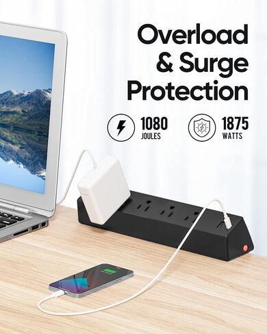 شريط طاقة بمشبك مكتب مع منافذ USB C، وواقي زيادة التيار 1080J مع سلك تمديد بطول 6 أقدام، وشريط طاقة مثبت على حافة المكتب مع 4 منافذ USB، يناسب حافة سطح الطاولة مقاس 1.7 بوصة. in Kuwait