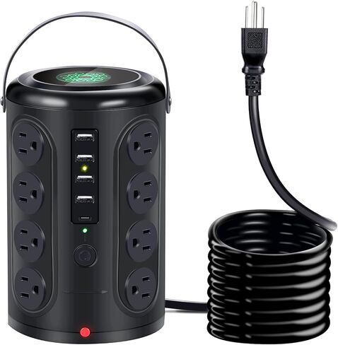 Power Strip Tower Surge Protector with 16 AC Multiple Outlets with 4 USB A Ports & 1 USB C Port and Night Light, 6.5ft Extension Cord with Multiple Outlets Charging Station Tower for Home Office in Saudi Arabia