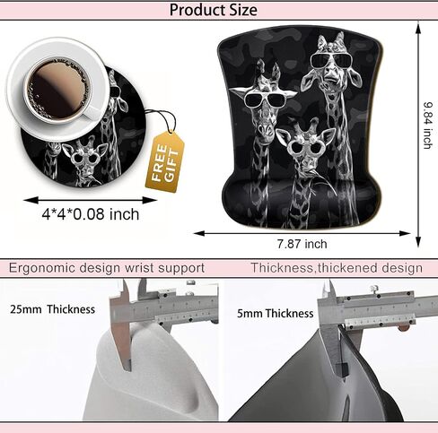 وسادة مكتب ماوس الكمبيوتر، وسادة ماوس مربعة لحماية المعصم مطبوعة بزرافات رائعة، مطاط مريح غير قابل للانزلاق ومسند معصم الكمبيوتر لتزيين سطح المكتب وإكسسوارات المكتب in Kuwait