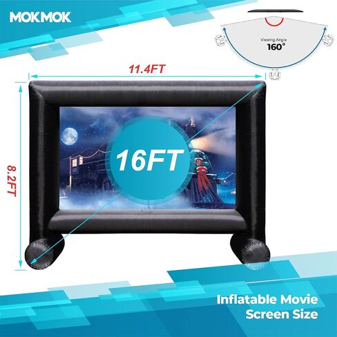 Mokmok Inflatable Projector Screen 16ft Inflatable Movie Screen Outdoor with Air Blower and Storage Bag, Front and Rear Projection Inflatable Projector Screen for Outside Movie Night in Saudi Arabia