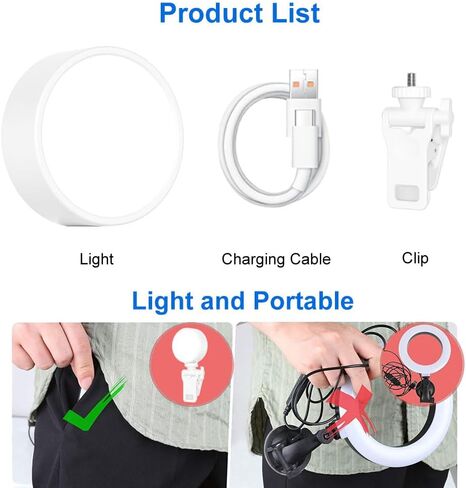Elfofle 54 LED Selfie Ring Light 3 Color Light Portable LED Video Clip Light 3000K-6500K للهاتف والكمبيوتر المحمول والمكياج ومؤتمرات الفيديو والكاميرا in Kuwait
