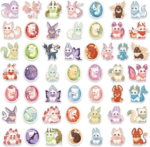 ملصقات حيوانات كرتونية لطيفة، ملصقات Kawaii Fantasy Anime، 50 قطعة من ملصقات الفينيل المقاومة للماء لزجاجة المياه والكمبيوتر المحمول والهاتف والجيتار ومجلة الأمتعة، ملصقات مخلوق Kawaii لطيفة للأطفال والمراهقين والفتيات (خيال) in Kuwait