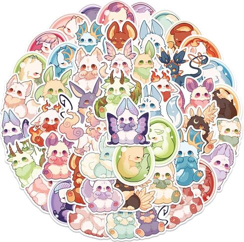ملصقات حيوانات كرتونية لطيفة، ملصقات Kawaii Fantasy Anime، 50 قطعة من ملصقات الفينيل المقاومة للماء لزجاجة المياه والكمبيوتر المحمول والهاتف والجيتار ومجلة الأمتعة، ملصقات مخلوق Kawaii لطيفة للأطفال والمراهقين والفتيات (خيال) in Kuwait