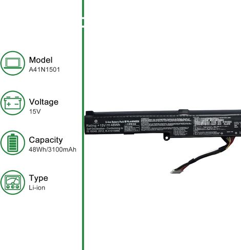 JIAZIJIA A41N1501 استبدال البطارية لـ Asus Rog G752VW GL752 GL752V GL752VLM GL752VW GL752VWM N552V N552VW N552VX N752 N752V N752VW N752VX Series A41LK9H 15V 48Wh 3100mAh 4- خلية in Saudi Arabia