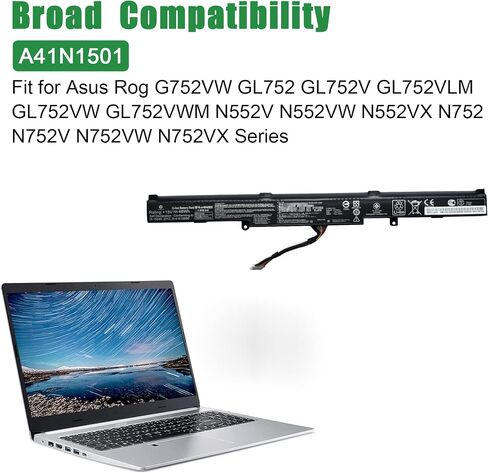 JIAZIJIA A41N1501 استبدال البطارية لـ Asus Rog G752VW GL752 GL752V GL752VLM GL752VW GL752VWM N552V N552VW N552VX N752 N752V N752VW N752VX Series A41LK9H 15V 48Wh 3100mAh 4- خلية in Saudi Arabia