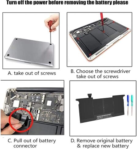 بطارية POWERWOO A1465، A1406 A1370 A1495 بطارية بديلة لأجهزة الكمبيوتر المحمول MacBook Air 11 بوصة (منتصف 2011 2012 2013 أوائل 2014 إصدار 2015) - أداء عالي [39Wh/7.6V/5100mAh] in Saudi Arabia