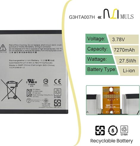 MULS G3HTA003H Replacement Battery for Microsoft Surface 3 Gen Model 1645 Tablet G3HTA004H G3HTA007H Installation Tools 3.78V 7270mAh 27.5Wh in Saudi Arabia