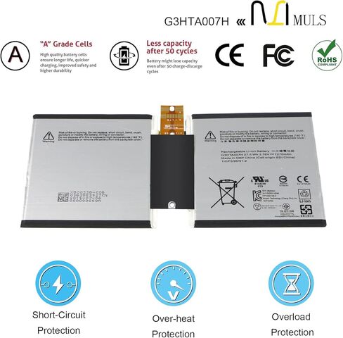 MULS G3HTA003H Replacement Battery for Microsoft Surface 3 Gen Model 1645 Tablet G3HTA004H G3HTA007H Installation Tools 3.78V 7270mAh 27.5Wh in Saudi Arabia